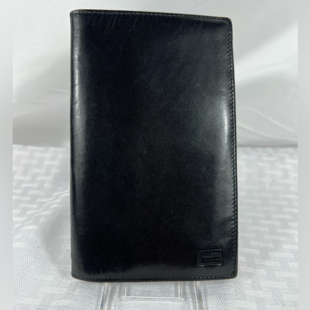 1026: Gucci Black Leather Long Wallet Matte G Logo Made in Italy